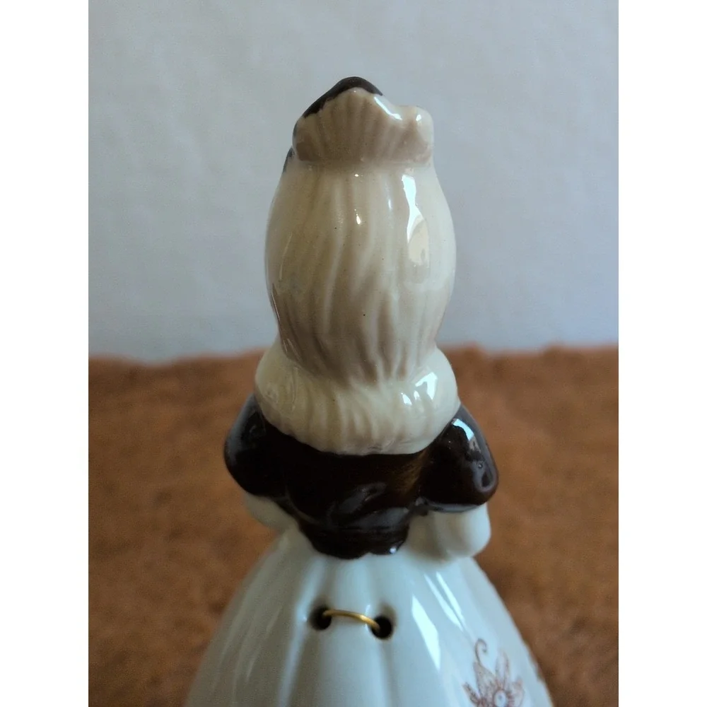 Vintage Brinn's Porcelain Victorian Girl Bell with Pink Rose 5.5